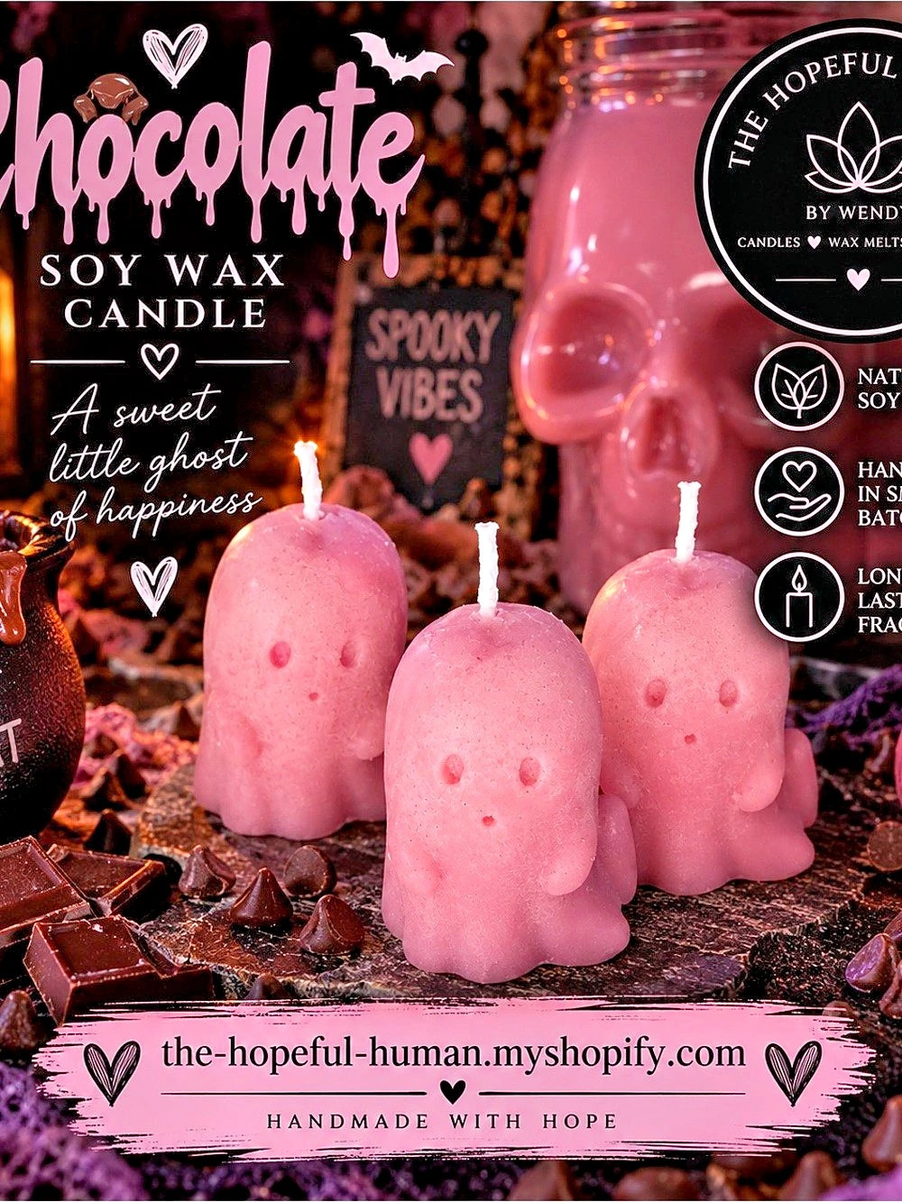 The Hopeful Human Chocolate Soy Wax Candle Pink NWT